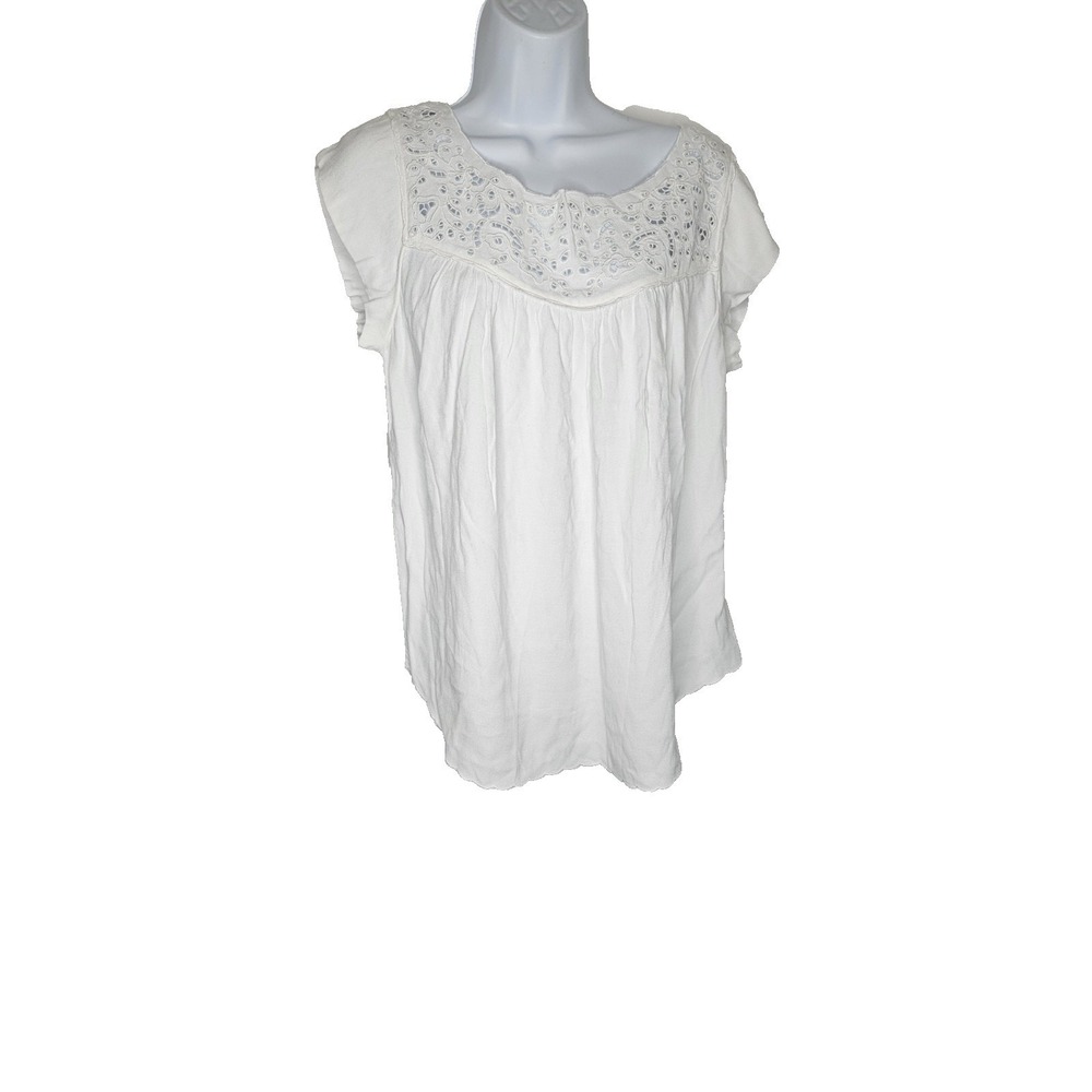 joie White Eyelet Embroidered Rayon Blouse Top Women's Size S Short Sleeve Boho
